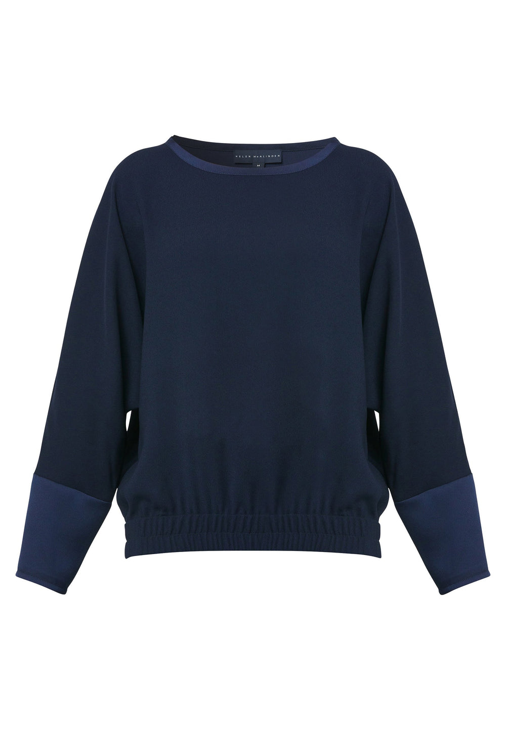 al Midnight Navy Top, a stylish and versatile addition to your wardrobe. Crafted from satin back crepe, it offers a luxurious feel and drapes beautifully. The dropped shoulder design, eleasticated hem and full-length sleeves 