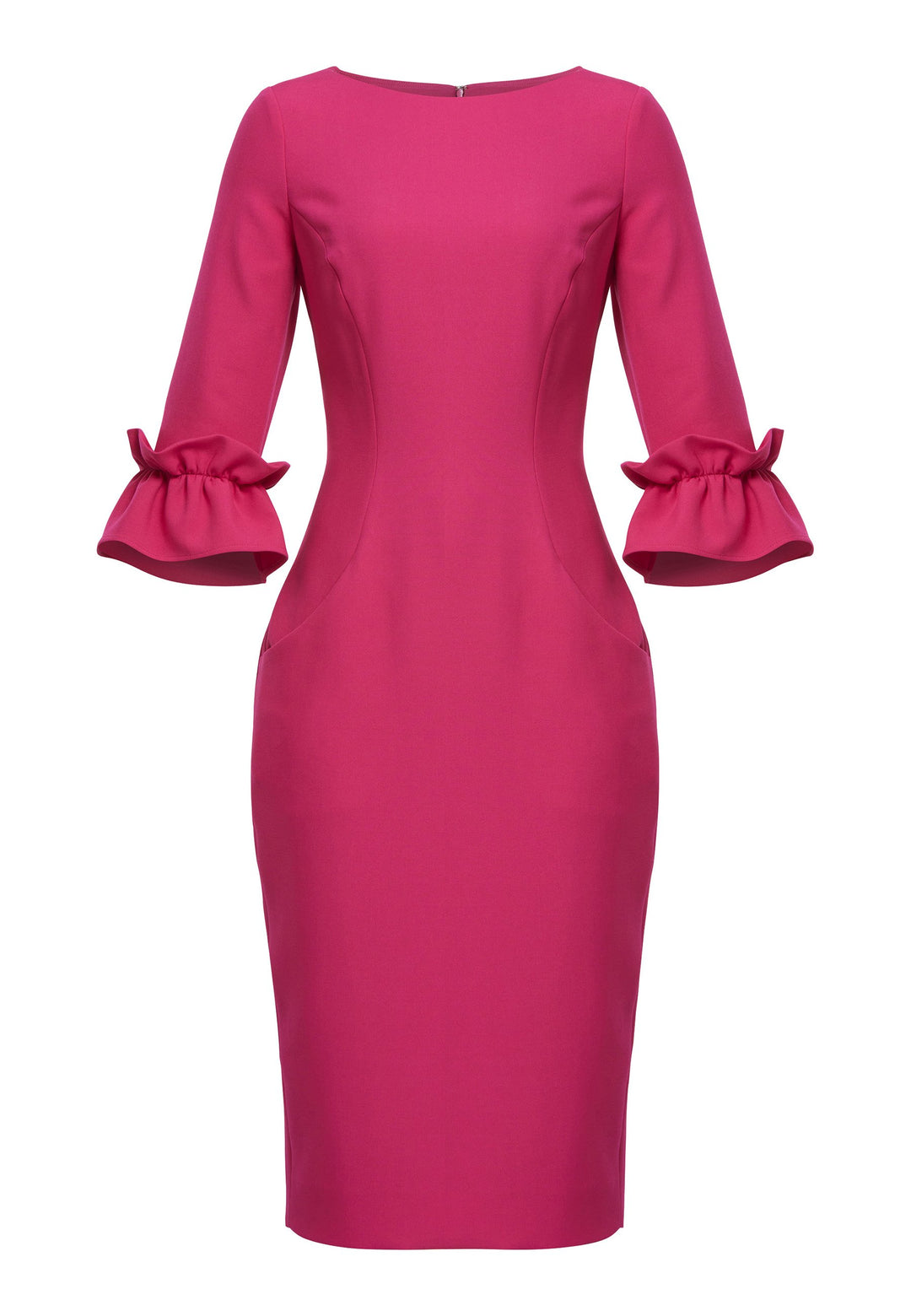 Unveiling the Maisie Cerise Pink Dress, a charming and stylish piece that exudes feminine allure. With its flattering body-skimming silhouette and elegant slash neckline, this dress is perfect for special events or making a statement. Falling to a chic mid-calf length with a back vent providing ease of movement. The fabric incorporates a hint of stretch, ensuring a comfortable and flattering fit. The playful puff frill sleeves add a touch of romance, making it a versatile and captivating choice.