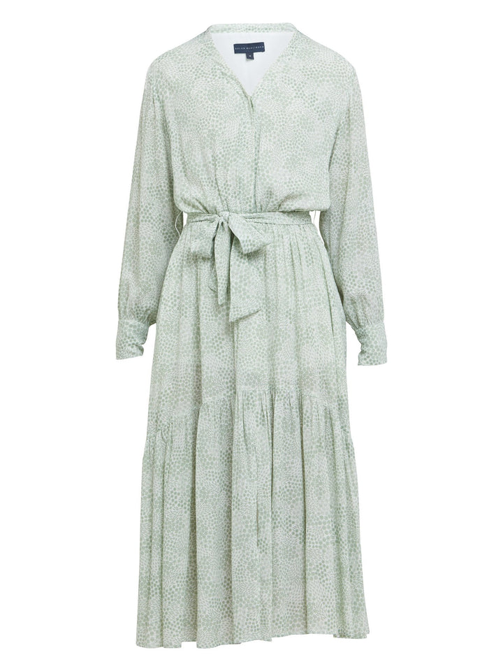 Meet the Martha Dress, a vintage bi-color mini floral in viscose crepe. A softly elasticated waist with a detachable belt, long-sleeved and flattering fluid bohemian tiered skirt with center front slit & V-neck. Relaxed elegance for everyday life.