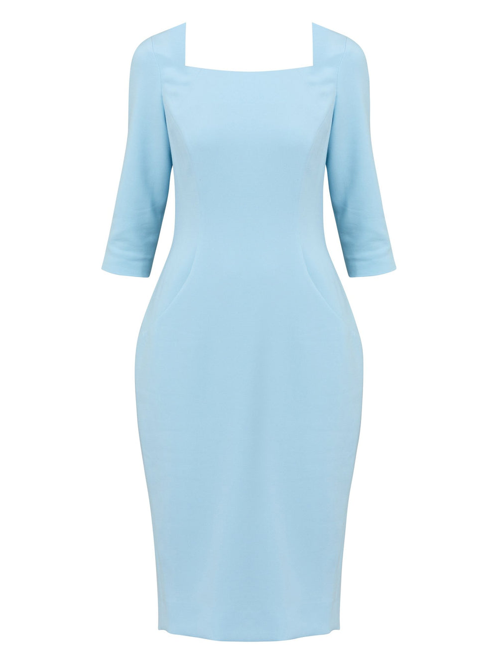 Introducing Mia, a body-skimming dress in a vibrant sky blue. Side body panels define the silhouette, a flattering square neck and the skirt falls to a demure finish below the knee. Simple and refined elegance at its best. Attending a summer wedding? Mother of the bride? Heading to the races? This is the dress for you.