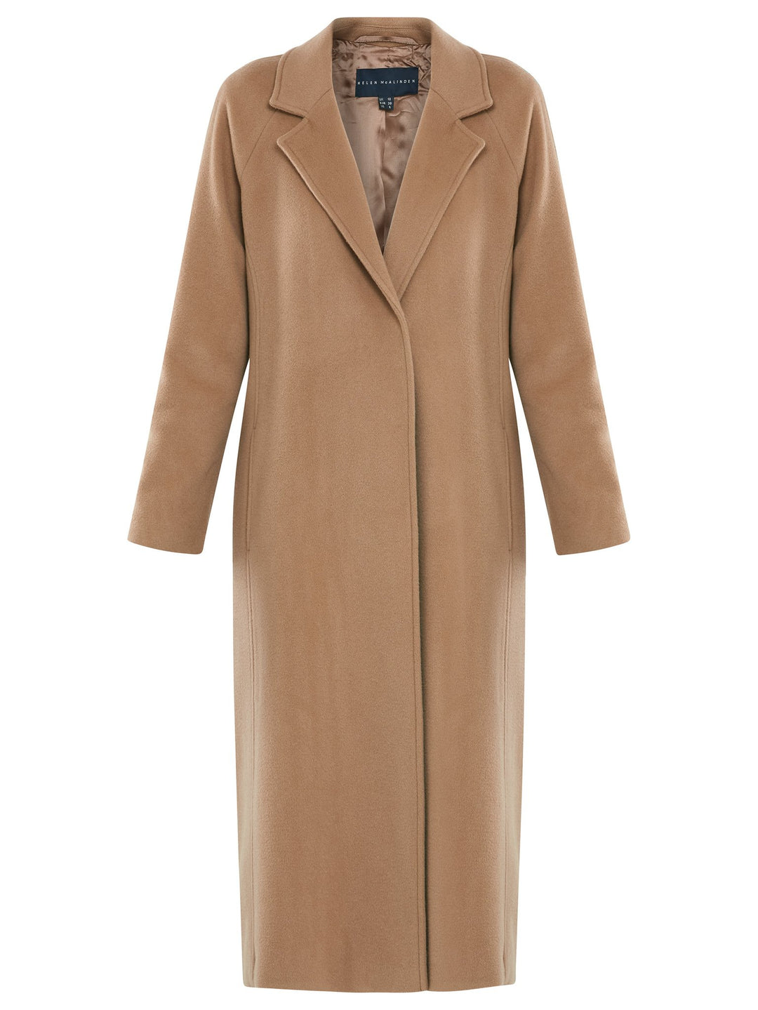 Camel Cashmere blend coat. A long relaxed silhouette with pockets & a detachable belt