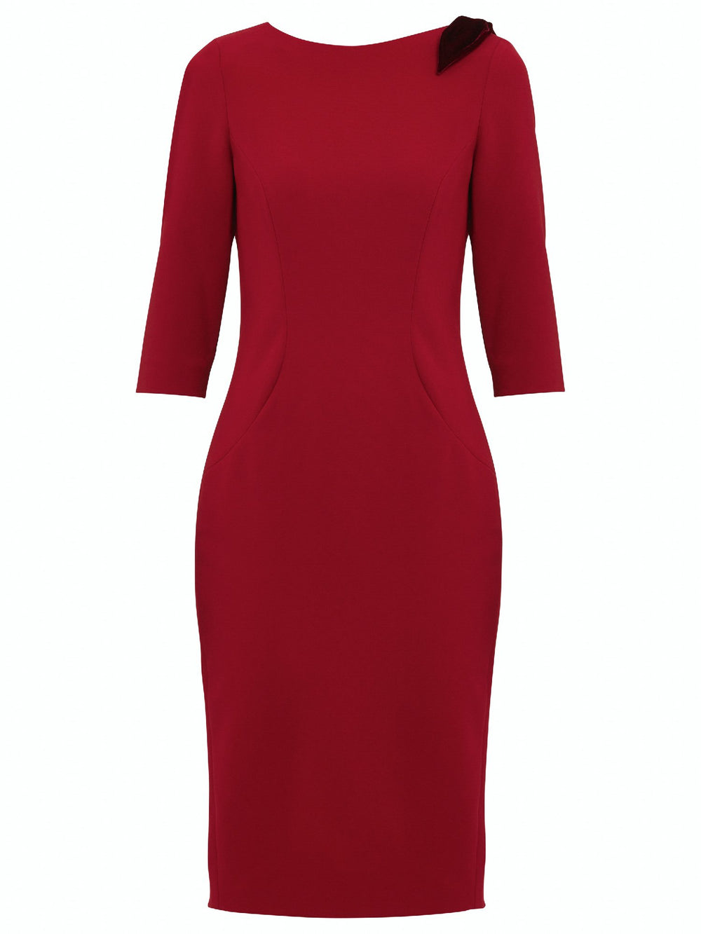 Natara, the perfect occasion dress. Crafted in a tricotine fabric with a hint of stretch. A body-skimming silhouette with slash neck, velvet bow detail and a pencil skirt the dress falls to mid-calf. Wear her out to cocktails with the girls, date night or a special winter wedding!
