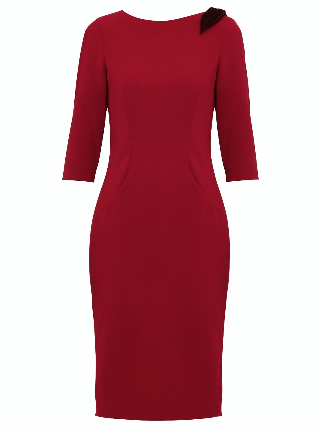 Natara, the perfect occasion dress. Crafted in a tricotine fabric with a hint of stretch. A body-skimming silhouette with slash neck, velvet bow detail and a pencil skirt the dress falls to mid-calf. Wear her out to cocktails with the girls, date night or a special winter wedding!