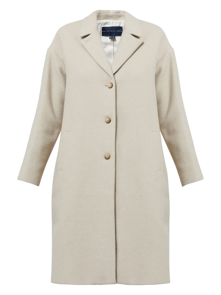 First impressions count, which is why great outerwear is a must. Invest in your wardrobe's hardest-working layer. Opt for the patsy coat. casual winter elegance at its finest. An oversized coat with dropped shoulders in sophisticated warm quartz-tone melton with contrasting pearl-grey undercollar.