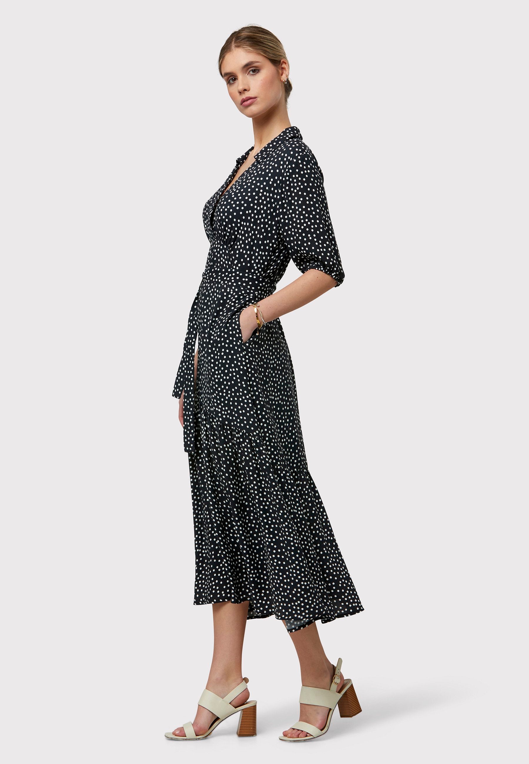 Glamorous polka dot midi postal dress