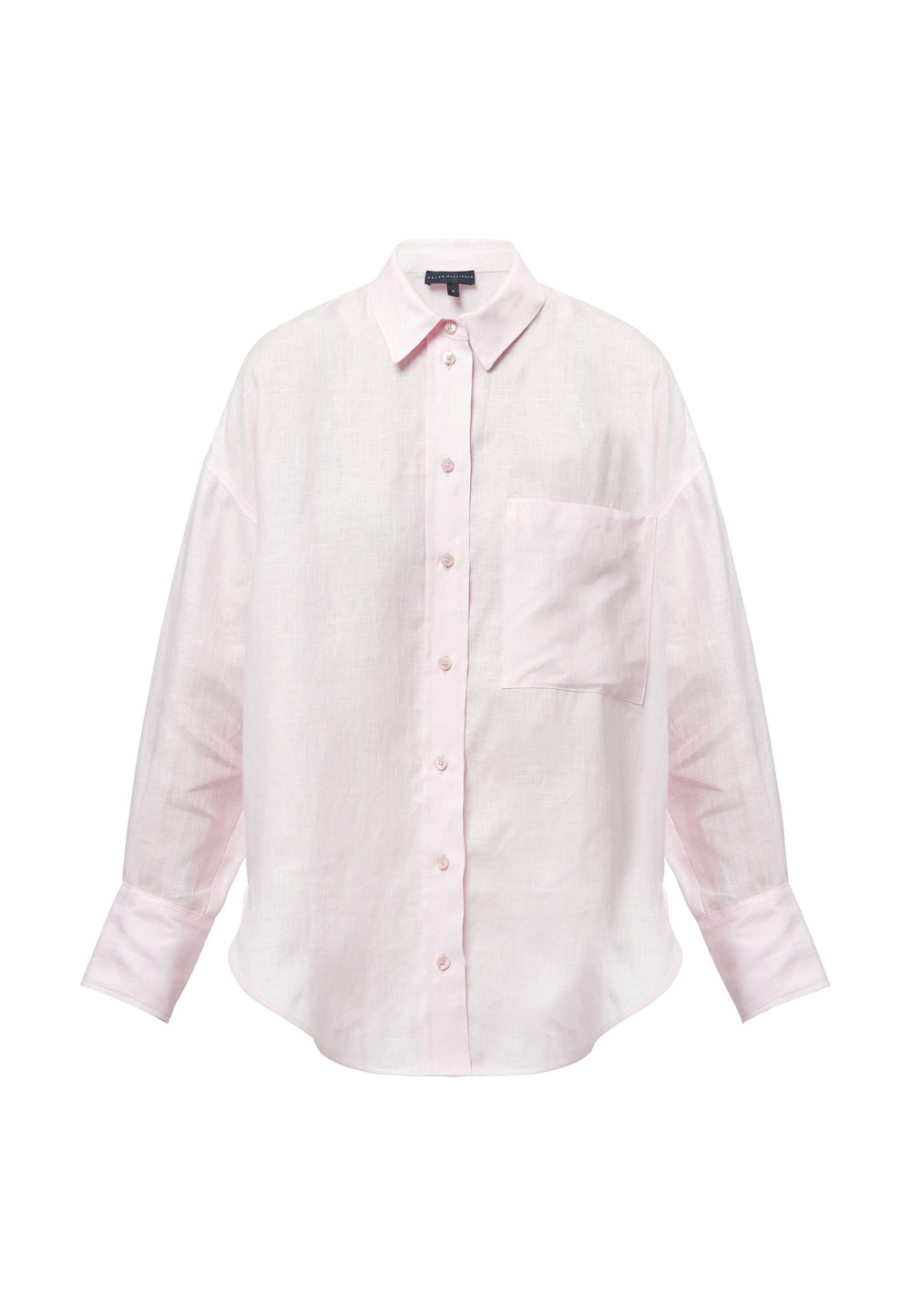 Experience effortless chic with this sustainable linen boyfriend shirt. Featuring an oversized, simplistic design with long sleeves and a classic collar, it exudes timeless appeal. The button-through front and rounded hem combine comfort and style seamlessly, making it a versatile wardrobe staple. Presented in a charming candy pink tone.