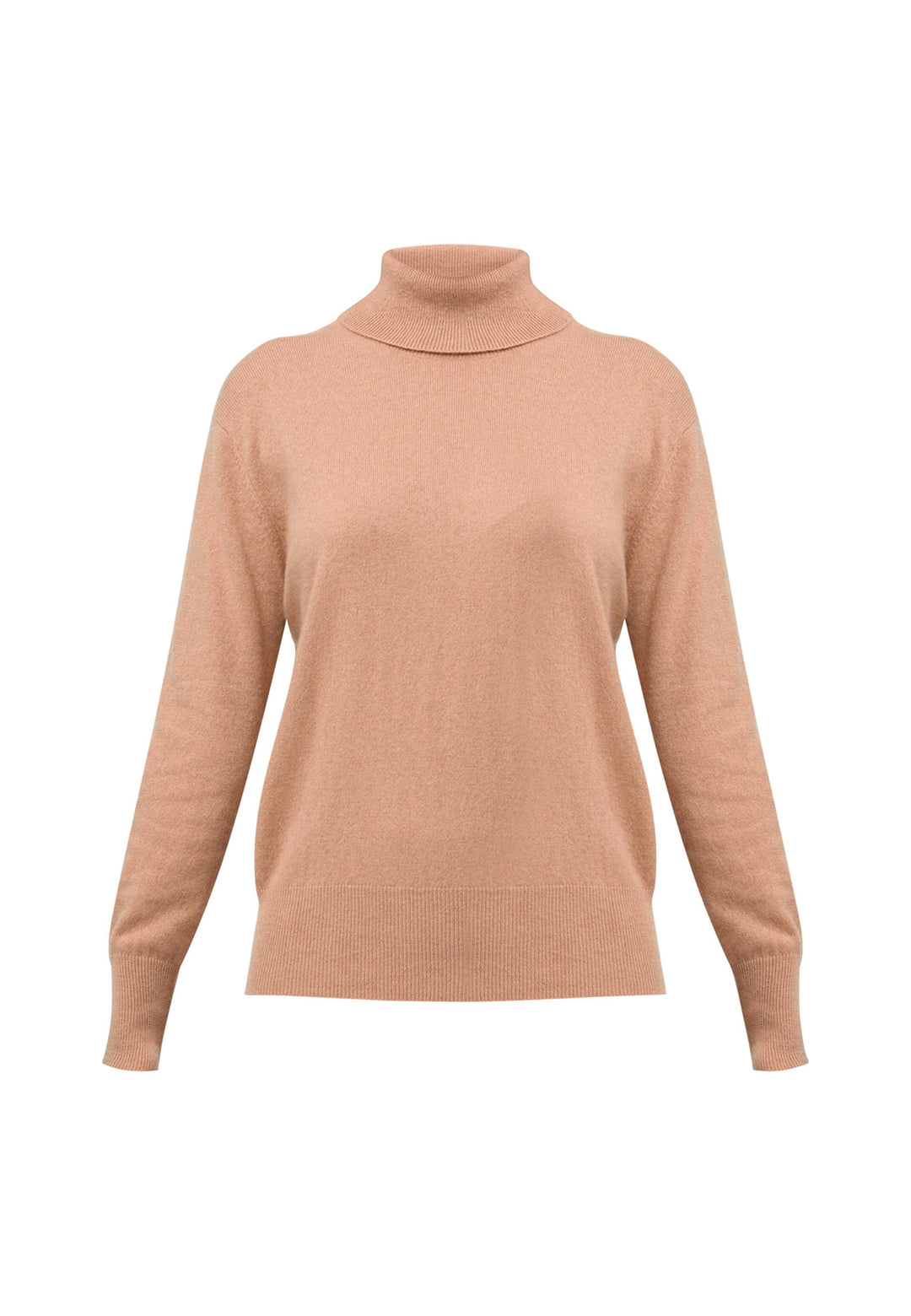 Introducing the Theresa Camel Cashmere Jumper, a luxurious and timeless wardrobe staple. This jumper features a tight roll-down polo neck, exuding sophistication and warmth. With full-length sleeves and tight ribbed cuffs and hem, it offers a comfortable and flattering fit. Crafted from soft and cozy cashmere, this jumper combines elegance and comfort effortlessly.